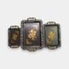 Stainless Steel Serving Trays Set of 3 (Large, Medium, Small) Golden Floral Design