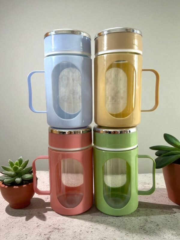 Glass Travel Mug with Lid & Plastic Protector 500 ML