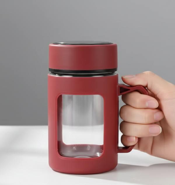 Glass Brick Red Travel Mug with Lid & Plastic Protector 500 ML