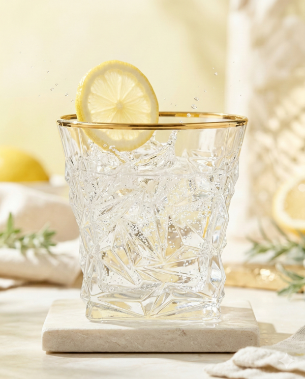 Diamond Cut Whisky Glass Set With Heavy Base 300 ml
