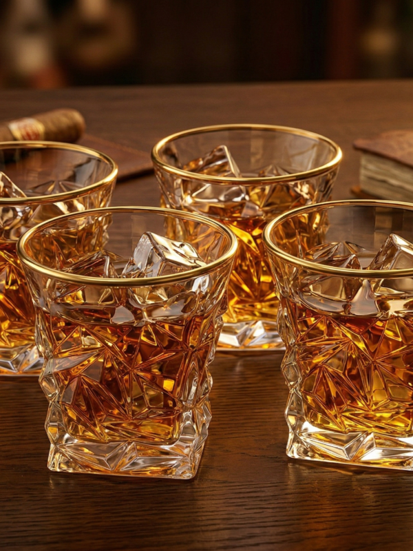 Diamond Cut Whisky Glass Set With Heavy Base 300 ml