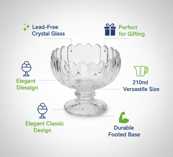 1 (38) Ice Cream Crystal Glass Bowl Set of 6, 220 ML