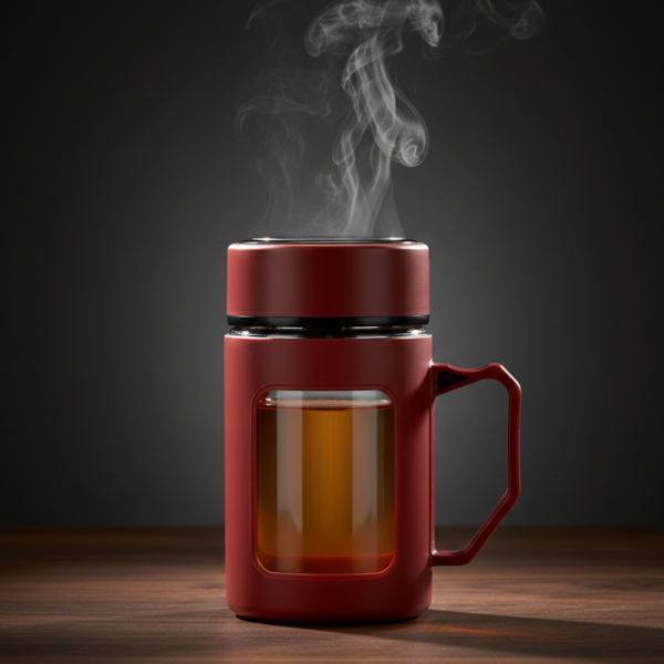 Glass Brick Red Travel Mug with Lid & Plastic Protector 500 ML