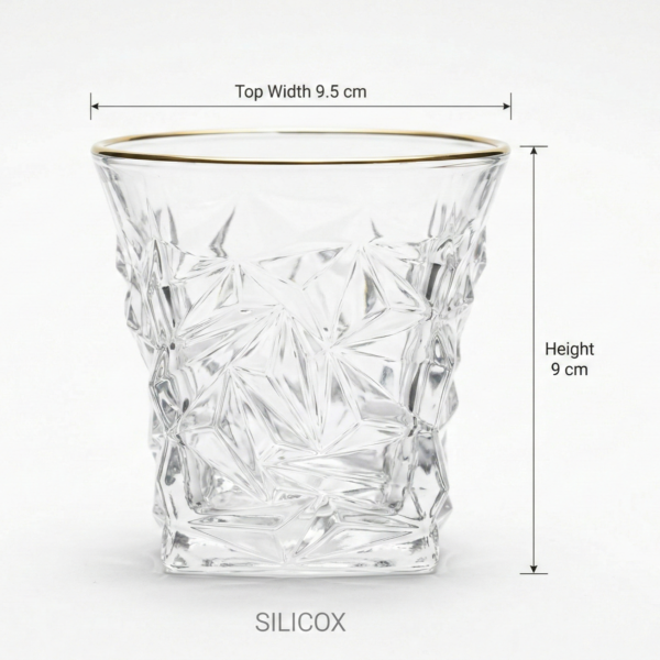 Diamond Cut Whisky Glass Set With Heavy Base 300 ml