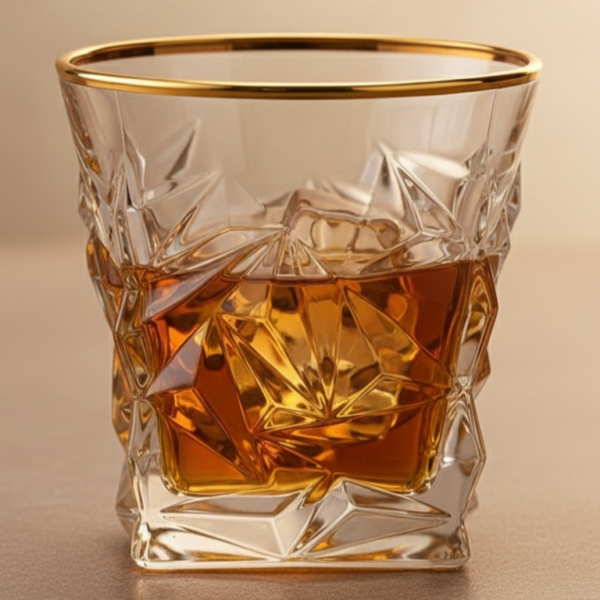 Diamond Cut Whisky Glass Set With Heavy Base 300 ml
