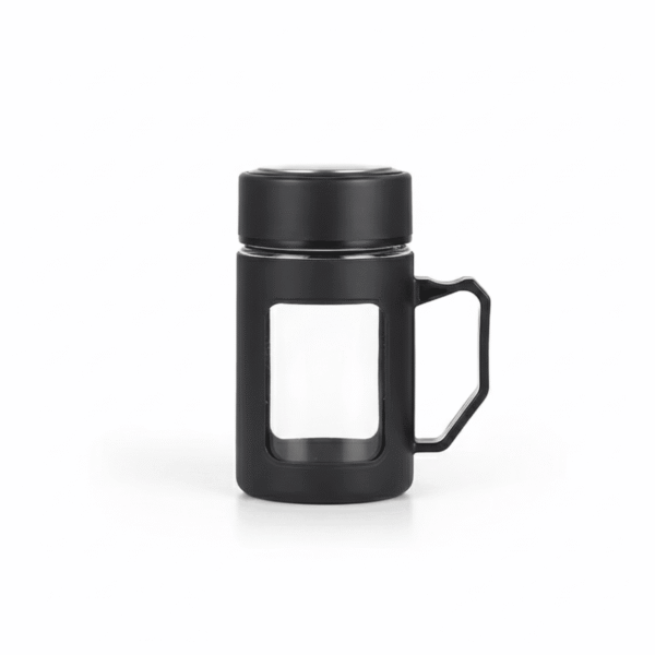 Glass Black Travel Mug with Lid & Plastic Protector 500 ML