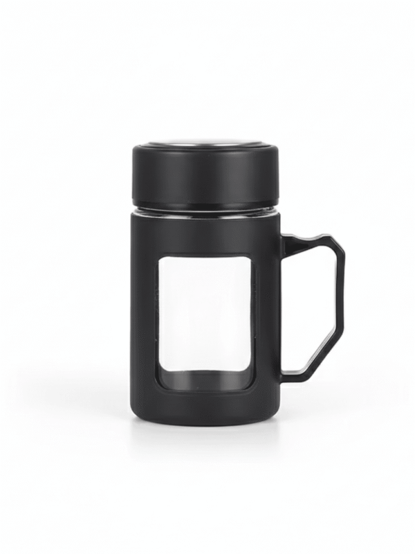 2 (1) Glass Black Travel Mug with Lid & Plastic Protector 500 ML