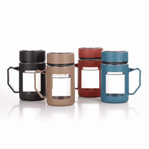 Glass Black Travel Mug with Lid & Plastic Protector 500 ML