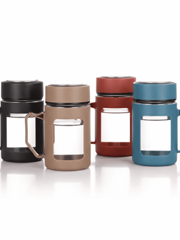 2 (12) Glass Travel Mug with Lid & Plastic Protector 500 ML