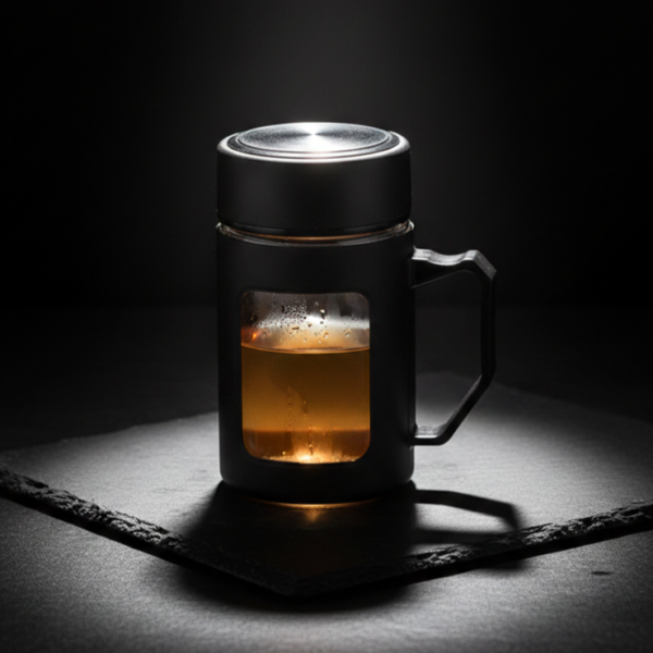 Glass Black Travel Mug with Lid & Plastic Protector 500 ML