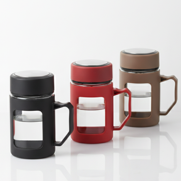 Glass Black Travel Mug with Lid & Plastic Protector 500 ML