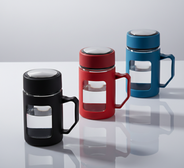 Glass Black Travel Mug with Lid & Plastic Protector 500 ML