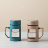 2 (2) Glass Charcoal Blue Travel Mug with Lid & Plastic Protector 500 ML