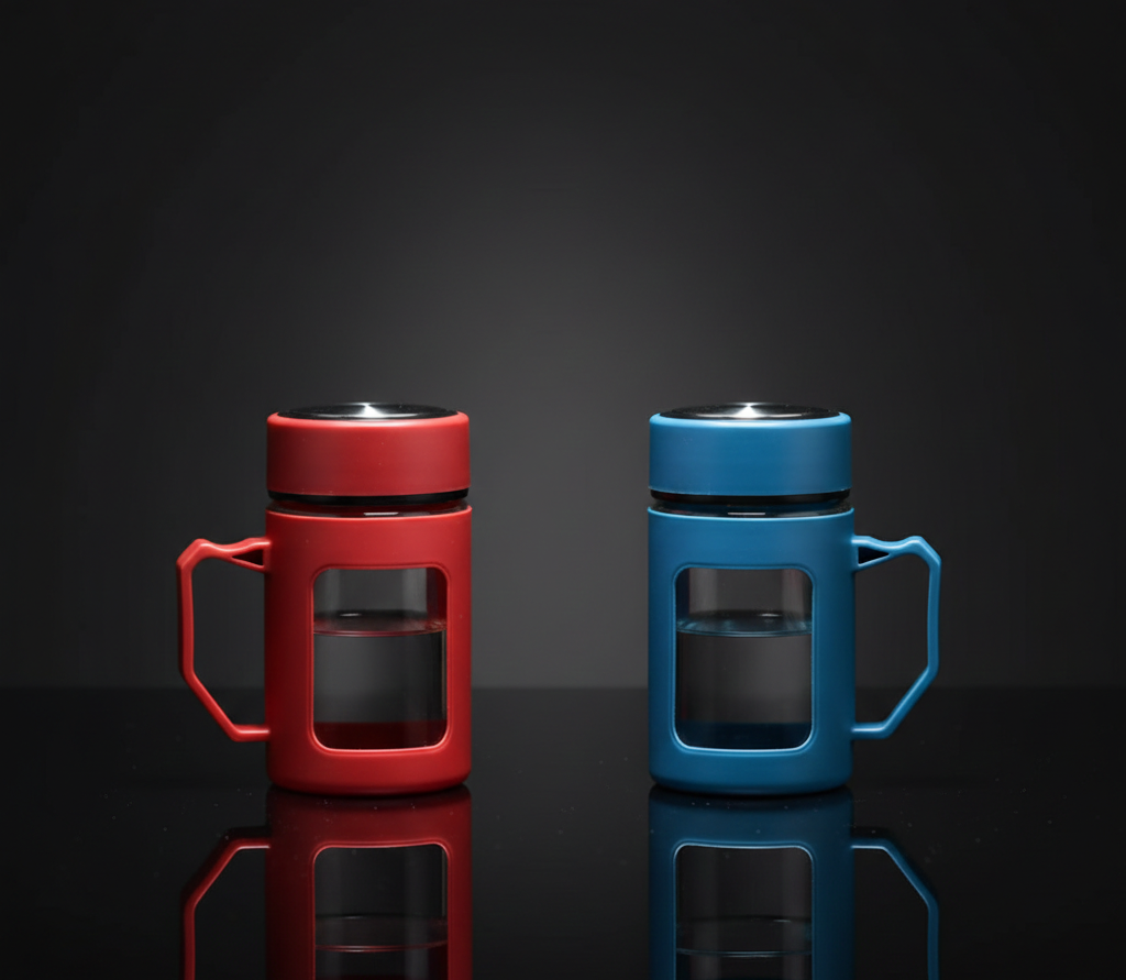 Insulated glass travel mugs