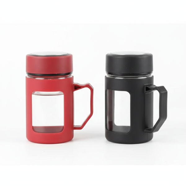 Glass Black Travel Mug with Lid & Plastic Protector 500 ML