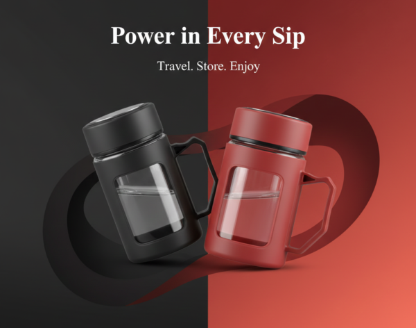 Glass Black Travel Mug with Lid & Plastic Protector 500 ML