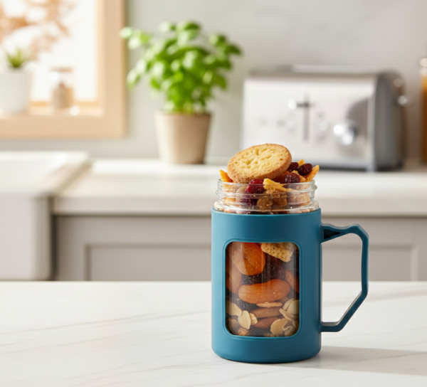 2 (32) Glass Charcoal Blue Travel Mug with Lid & Plastic Protector 500 ML