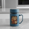 2 (33) Glass Charcoal Blue Travel Mug with Lid & Plastic Protector 500 ML