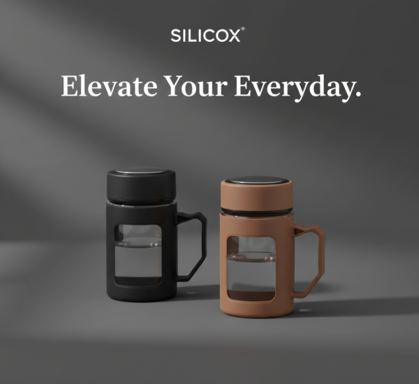 Glass Black Travel Mug with Lid & Plastic Protector 500 ML