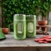 Glass Olive Green Travel Mug with Lid & Plastic Protector 500 ML