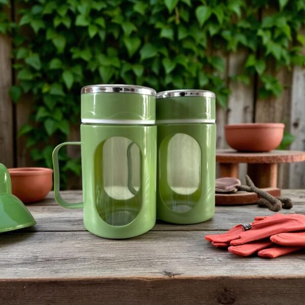 Glass Olive Green Travel Mug with Lid & Plastic Protector 500 ML