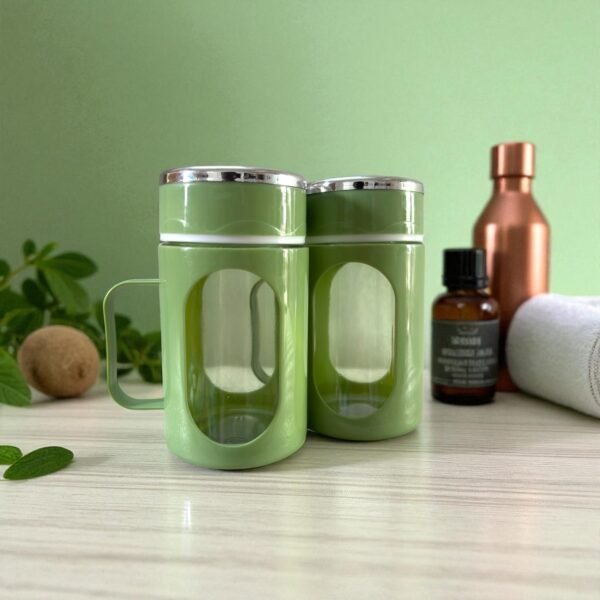 Glass Olive Green Travel Mug with Lid & Plastic Protector 500 ML