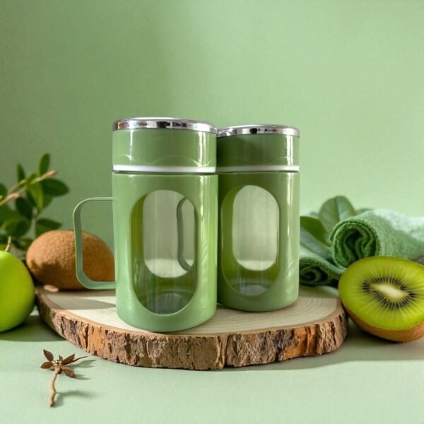 Glass Olive Green Travel Mug with Lid & Plastic Protector 500 ML