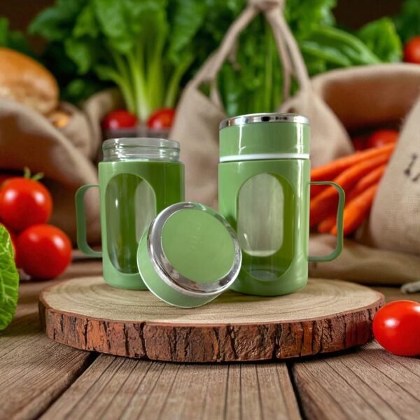 Glass Olive Green Travel Mug with Lid & Plastic Protector 500 ML