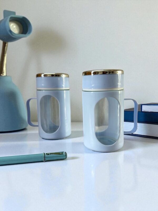 Glass Slate Blue Travel Mug with Lid & Plastic Protector 500 ML