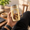 IMAGE_6 Silicox Golden Brown Glass Travel Mug (500ml) | Warm-Tone Coffee Mug | Home Café & Festive Gifting